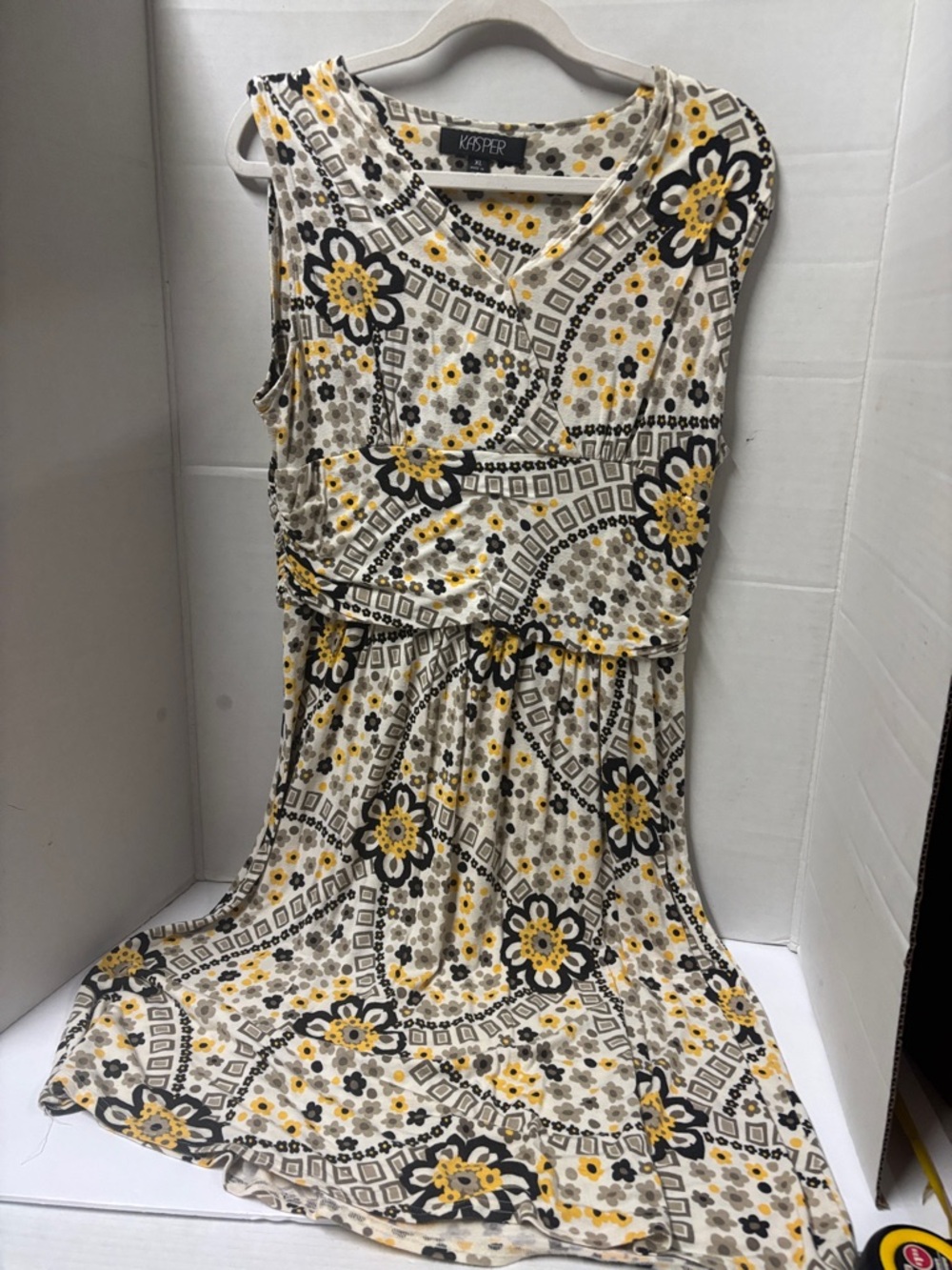 Kasper Cream, Yellow and Black Floral Midi Dress